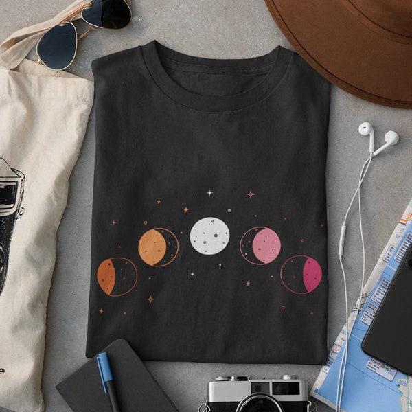 Subtle lesbian pride tshirt with moon phases illustration, LGBTQ shirt, pride merch, cute lesbian pride shirt, sapphic society shirt