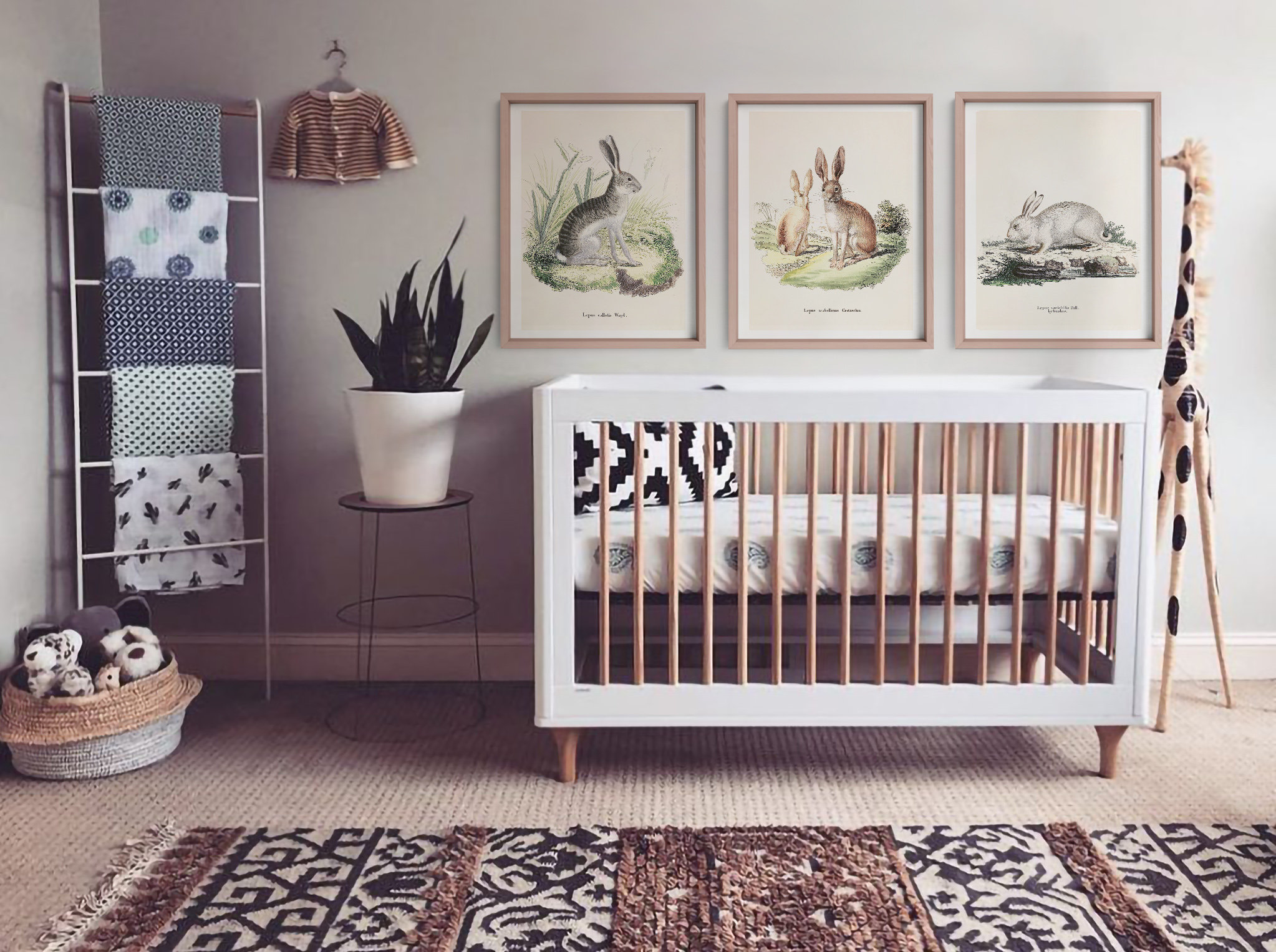 Rabbit Print Set of 3 Prints Woodland Nursery Wall Art Adventure Kids ...