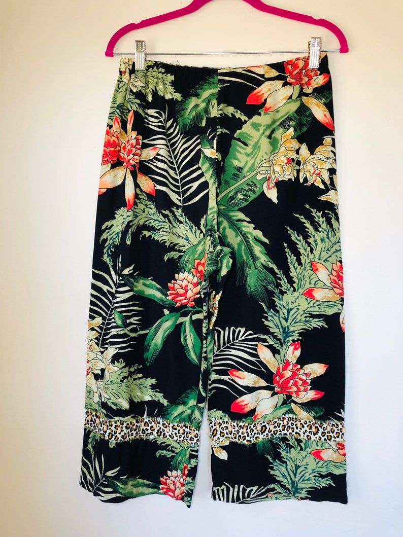 FAITH Resortwear 2-Piece Sleeveless Casual Pantsuit Tropical Pattern L