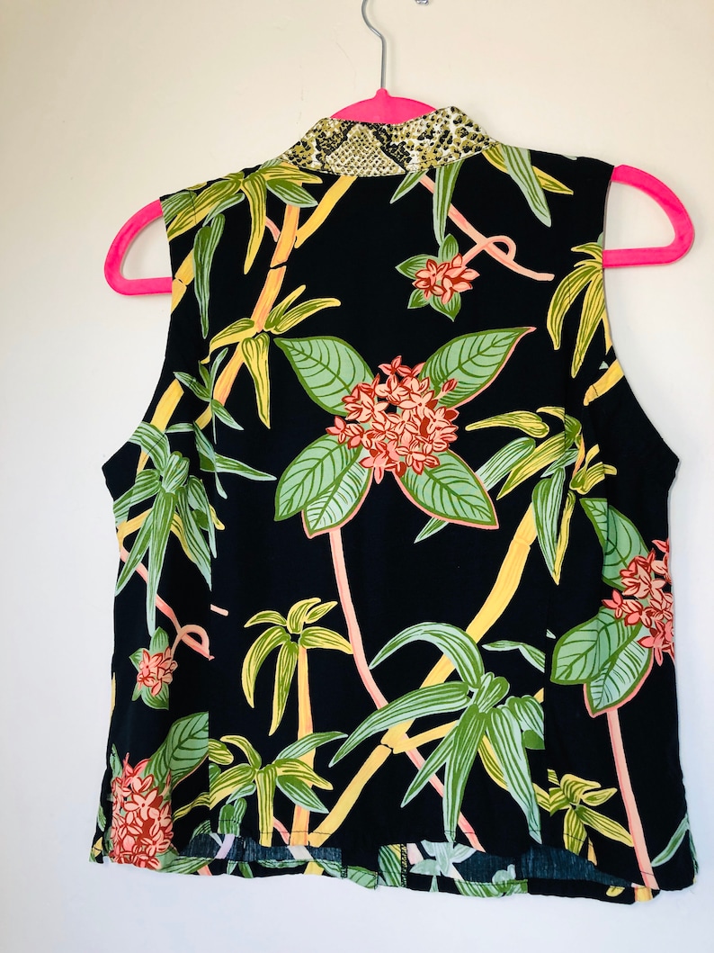 FAITH Resortwear 2-Piece Sleeveless Casual Pantsuit Tropical Pattern L