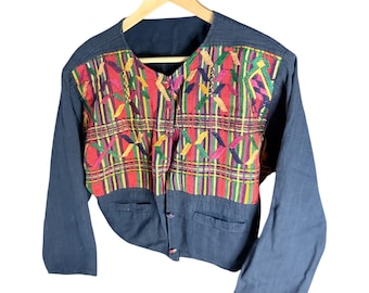 Handmade Cropped Jacket with Colorful Woven Embroidered Front | Artisan Boho