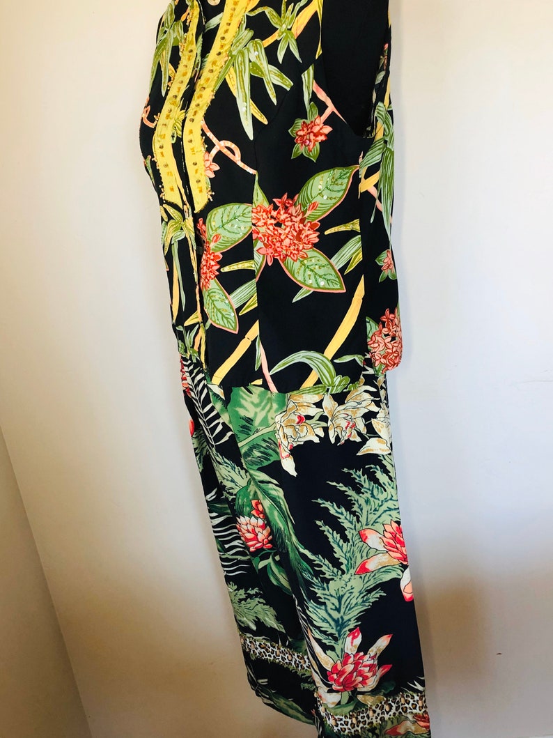 FAITH Resortwear 2-Piece Sleeveless Casual Pantsuit Tropical Pattern L
