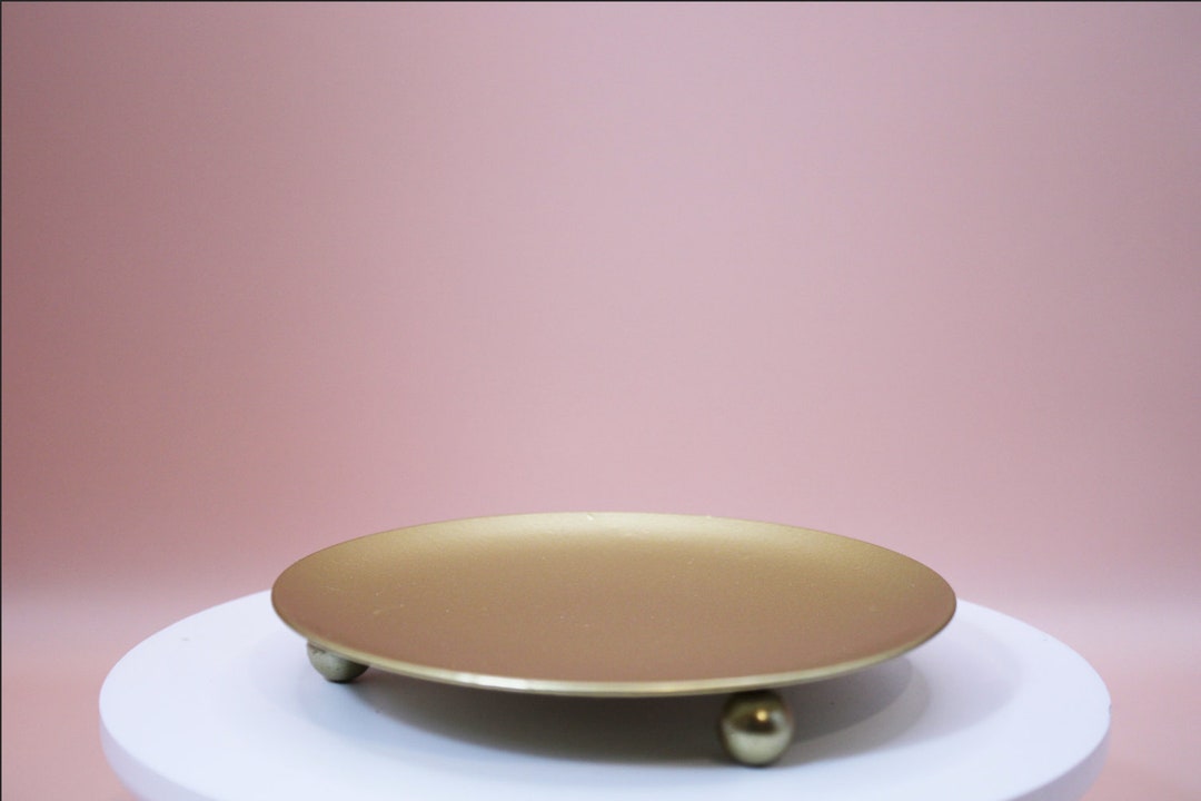 Pillar Candle Plate Holder Small Candles Gold Iron Soy Wax Candle Round