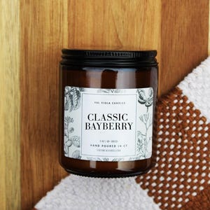 Vela clásica de cera de soja con aroma a arrayán: vertida a mano, sin ftalatos