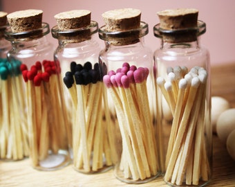 Matchstick Glass Jar - 15 Color Tip Matches and Striker Included. Party Favors, Gifts, Candles, Glass Jar | Spring Candles