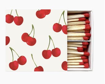 Watercolor Cherry Safety Matches Decorative Matchbox Red Tip Candle Matches