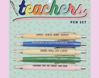 Funny Teacher Pen Set | Black Ink Ballpoint Pens, Teacher Appreciation Gift
