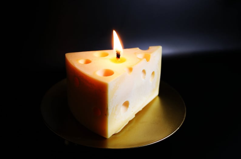 Cheese Candle Custom Scent Home Decor Candles Fun Pillar Candle Soy Wax Pillar Candle Cheese Shaped Novelty Candle Novelty Item image 2