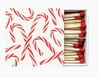 Christmas 2025 Candy Cane Safety Matches Hand Painted Watercolor Matchbox