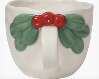 Mistletoe-White Christmas Sculpted Mug  | 13 Ounce Stoneware Mugs
