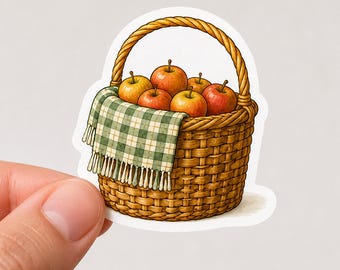 Basket of Apples Sticker | Cozy Cottagecore Vinyl Decal (3 Inch)