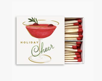 Watercolor Holiday Cheer Safety Matches Decorative Matchbox Kitchen Candle Matches