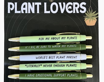 Plant Lover Pen Set | Funny Plant Sayings, Black Ink Ballpoint, Botanical Stationery