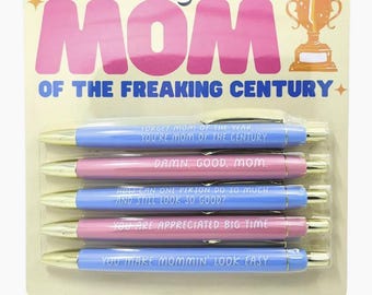 Mom of the Freaking Century Pen Set | Funny Mom Gift, Black Ink Ballpoint Pens