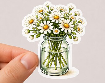 Daisy Bouquet Waterproof Vinyl Sticker | Cottagecore Book Lover Decal