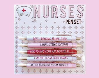 Funny Nurse Pen Set | Black Ink Ballpoint, Healthcare Worker Gift