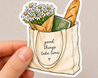 Cottagecore Tote Bag Sticker | Books, Coffee, Flowers, Bread (Waterproof Vinyl)