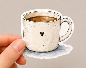 Heart Coffee Mug Sticker | Cozy Cottagecore Book Lover Decal