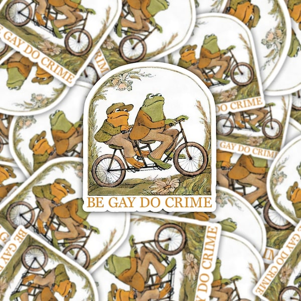 Be Gay Do Crime Book Frog Sticker. LGBTQIA+ Waterproof. Vinyl Stickers. Water Bottle Sticker. Laptop Decal.