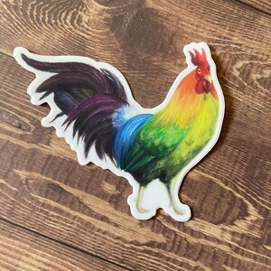 Rainbow Rooster Sticker, LGBTQ+ Gay Pride Chicken Painting Decal, Backyard Chicken Lover Gift, Water Bottle Sticker, Laptop/Car Art Decal