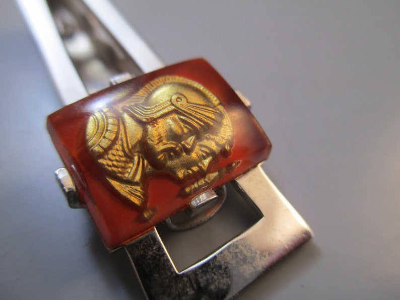 Vintage Tie Clip Intaglio Style Cab Accent Roman Head Soldier