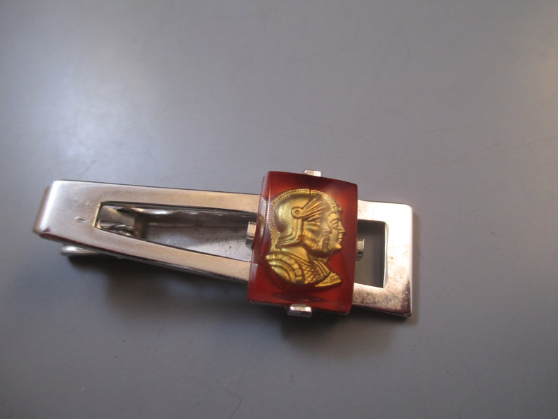 Vintage Tie Clip Intaglio Style Cab Accent Roman Head Soldier