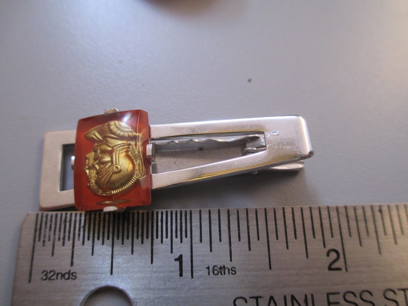 Vintage Tie Clip Intaglio Style Cab Accent Roman Head Soldier