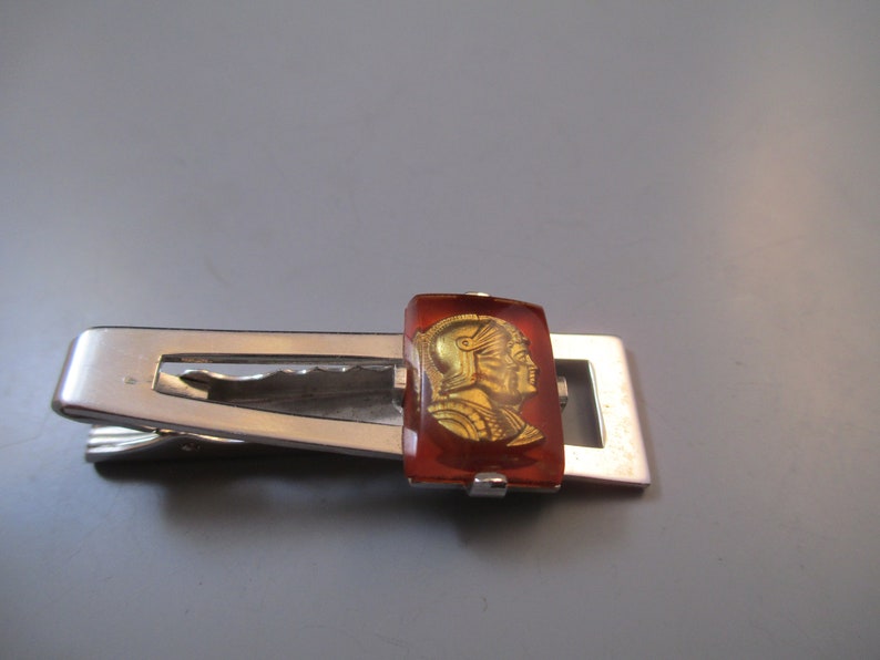 Vintage Tie Clip Intaglio Style Cab Accent Roman Head Soldier
