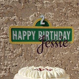 Happy Birthday Street Sign Personalized Happy Birthday Cake Topper, Personalized with Name and Age, Cake Decorations