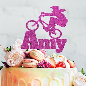 Girl BMX Bike Personalized Cake Topper, Female Biker Birthday Cake Decoration, Woman Girl BMX Rider
