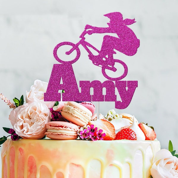 Girl BMX Bike Personalized Cake Topper, Female Biker Birthday Cake Decoration, Woman Girl BMX Rider