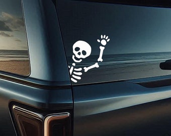 Waving Skeleton Vinyl Decal, Happy Skeleton Sticker