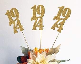 1974 Glitter Centerpiece Sticks, 50th Birthday Reunion, Set of 6