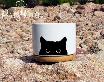 Black Cat Plant Pot, Cute Gift for Cat Lovers, Cat Mom Planter Pot, Cat Theme Succulent Pot, Peeking Cat, Cat Lover Gift