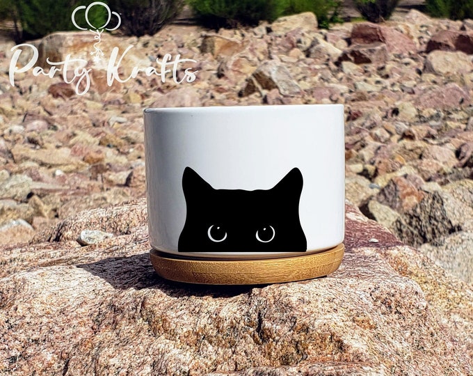 Black Cat Plant Pot, Cute Gift for Cat Lovers, Cat Mom Planter Pot, Cat Theme Succulent Pot, Peeking Cat, Cat Lover Gift