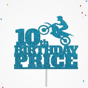 Dirt Bike Personalized Name Age Cake Topper, BMX Birthday Cake Decoration