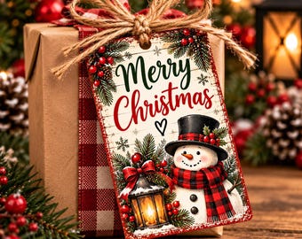 Rustic Snowman Christmas Gift Tags Printable, Merry Christmas Holiday Tags, Vintage Christmas Gift Labels, Instant Download PDF