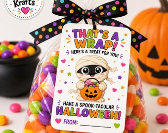 Mummy Halloween Treat Tags, Candy Favor Labels (Digital Download)