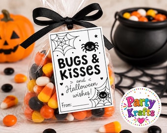 Bugs & Kisses Halloween Treat Tags | Spider Web Design (Digital Download)