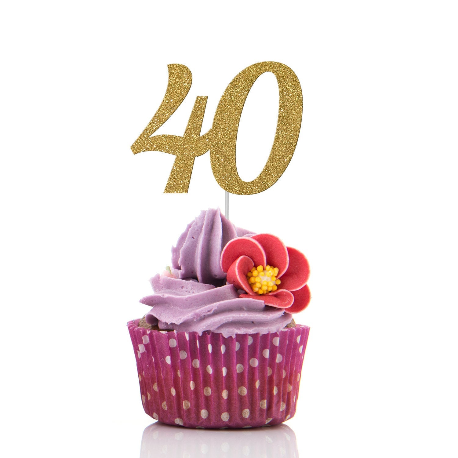 24 Stück Cupcake-Topper „Happy 40th“ – Gold-Glitzer, 6 Designs, Für 40. Geburtstag & Jubiläumsparty