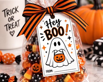 Hey BOO! Ghost Halloween Gift Tags, Treat Bag Labels (Digital Download)