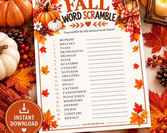 Fall Word Scramble Game Printable, Thanksgiving Party Game, Friendsgiving Activity, Autumn Family Game, Instant Download