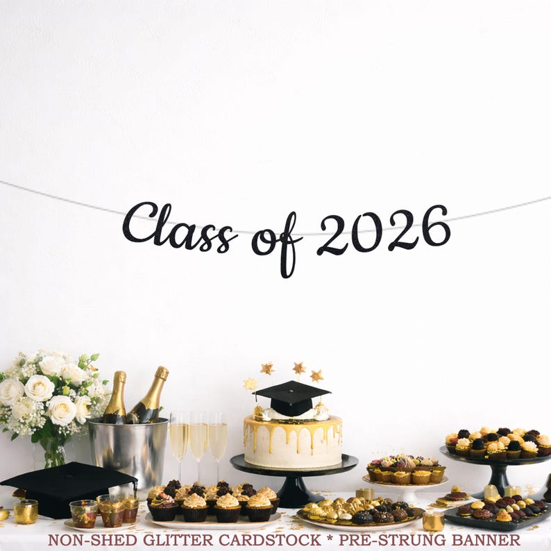 Class of 2026 Graduation Glitter Banner, Graduate Cursive Sign image 1