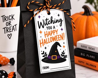Witch Hat Halloween Gift Tags, Treat Bag Labels (Digital Download)
