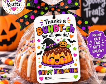 Halloween Bundt Cake Gift Tags, Witch Hat Pumpkin Treat Labels (Digital Download)