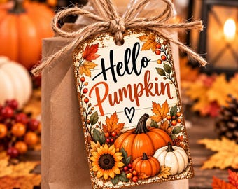 Rustic Pumpkin Halloween Gift Tags, Vintage Halloween Treat Tags (Digital Download)