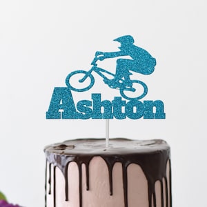 BMX Bike Personalized Cake Topper, Biker Birthday Cake Decoration, Man Boy BMX Rider