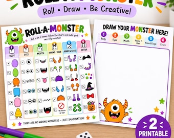 Roll-a-Monster Halloween Game for Kids, Printable Party Activity (PDF Download)
