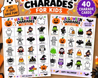 Halloween Charades for Kids, 40 Printable Cards, Party Game (PDF)