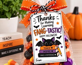 Fang-Tastic Teacher Halloween Gift Tags, Bat Teacher Treat Tags (Digital Download)